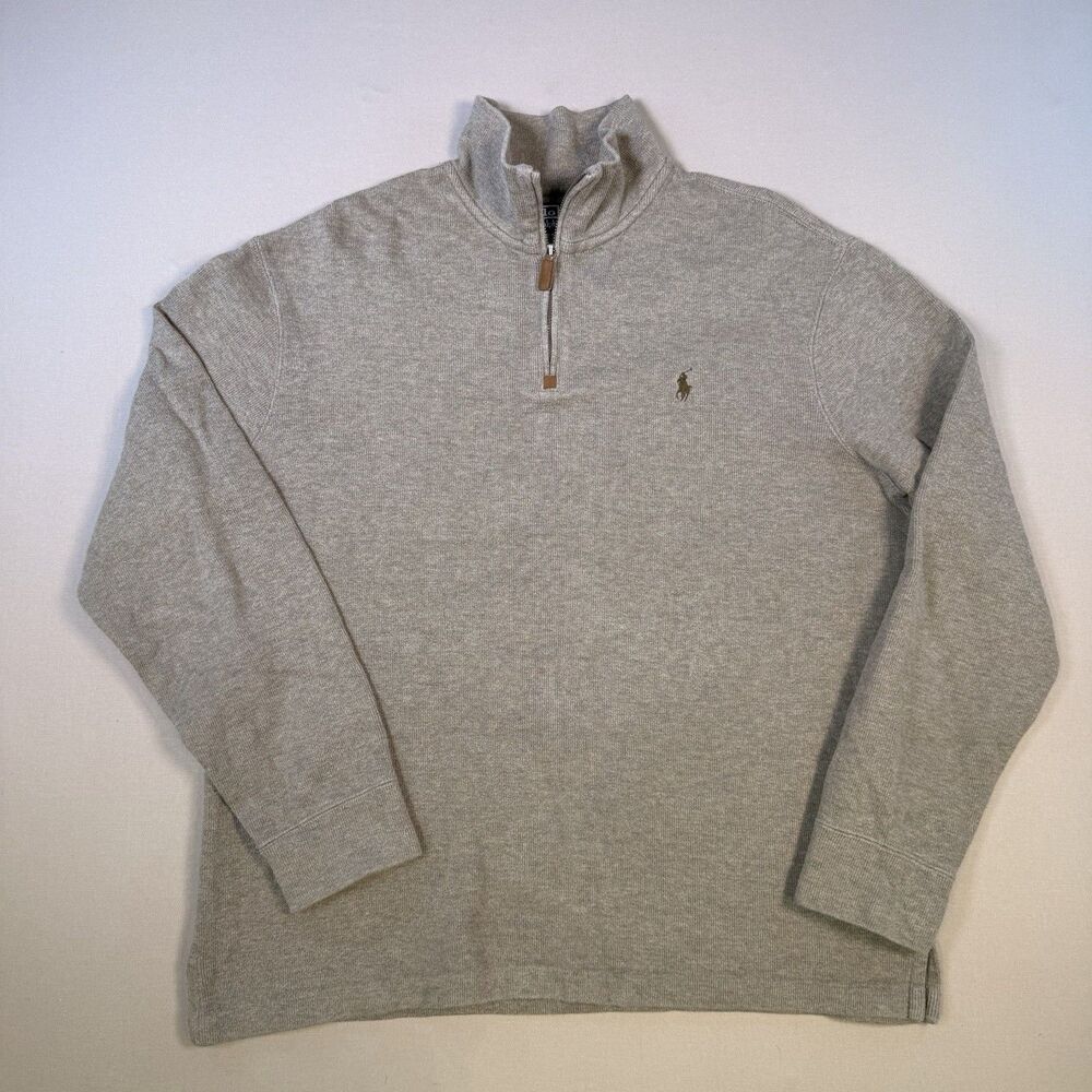 VTG Polo Ralph Lauren Men’s Cotton Quarter Zip Sweater Large Brown Taupe Large